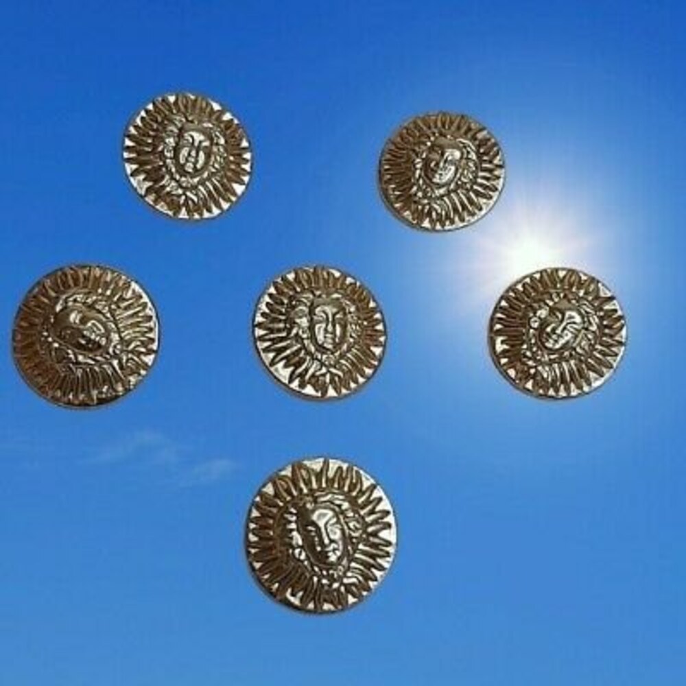 Lot 6 Vtg Gold-Tone Sun StarBurst w/ Face BUTTONS Plastic Sun God/Goddess